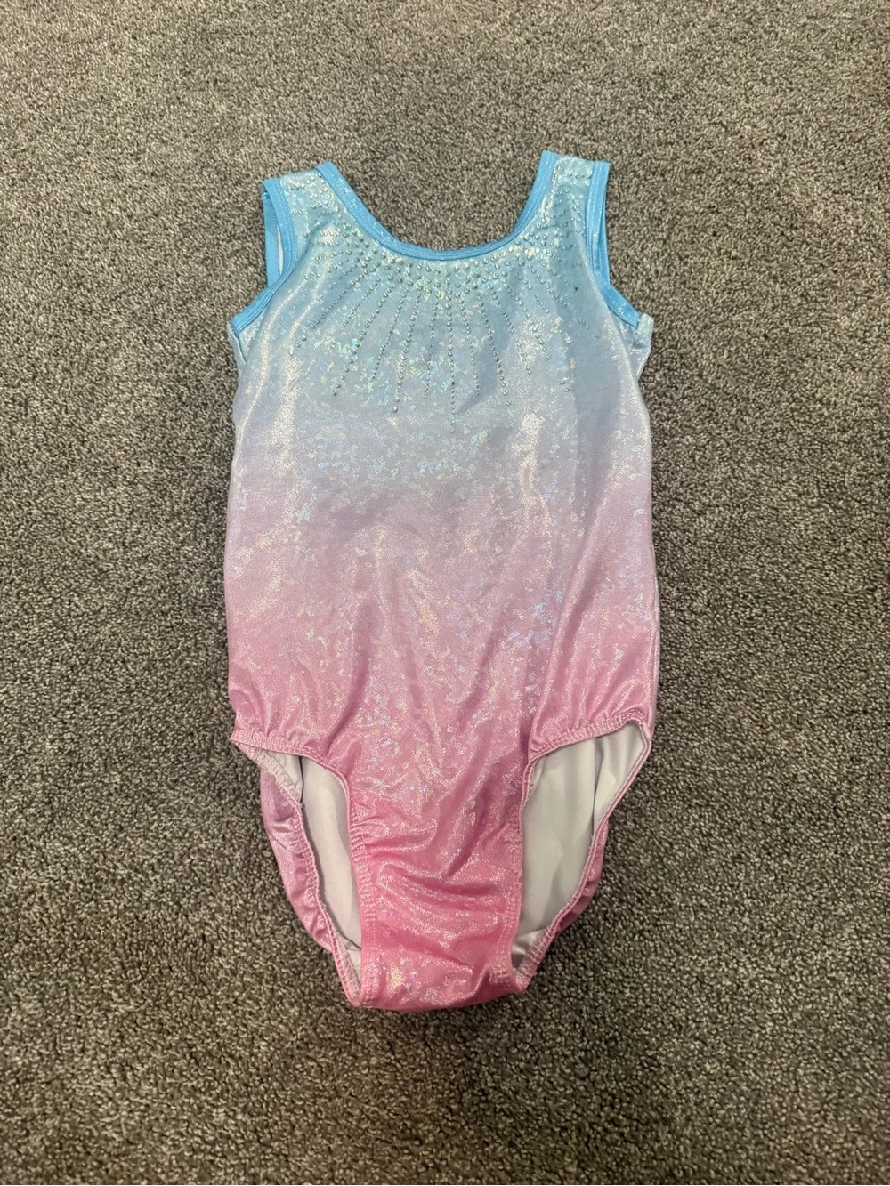 Girls Blue to Pink Ombre Sparkle Gymnastics Leotard Sz CL - Picture 2 of 5